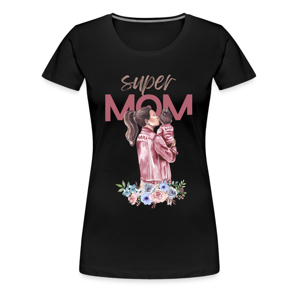 Frauen Premium T-Shirt - Super Mom Floral - Schwarz