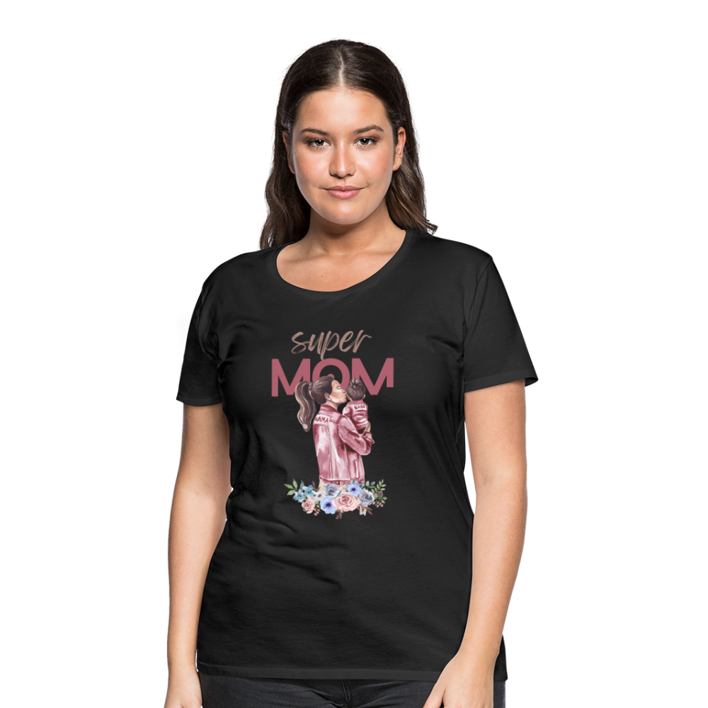 Frauen Premium T-Shirt - Super Mom Floral - Schwarz