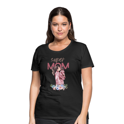 Frauen Premium T-Shirt - Super Mom Floral - Schwarz