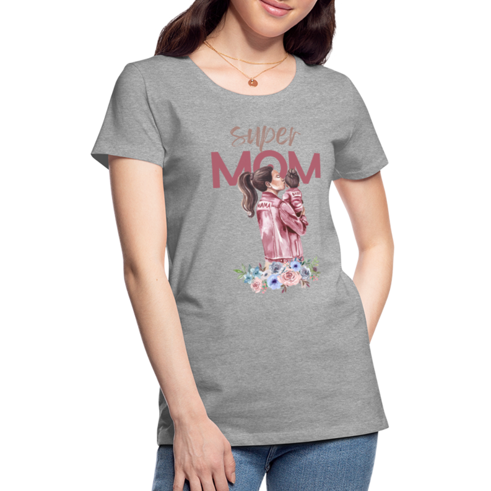 Frauen Premium T-Shirt - Super Mom Floral - Grau meliert