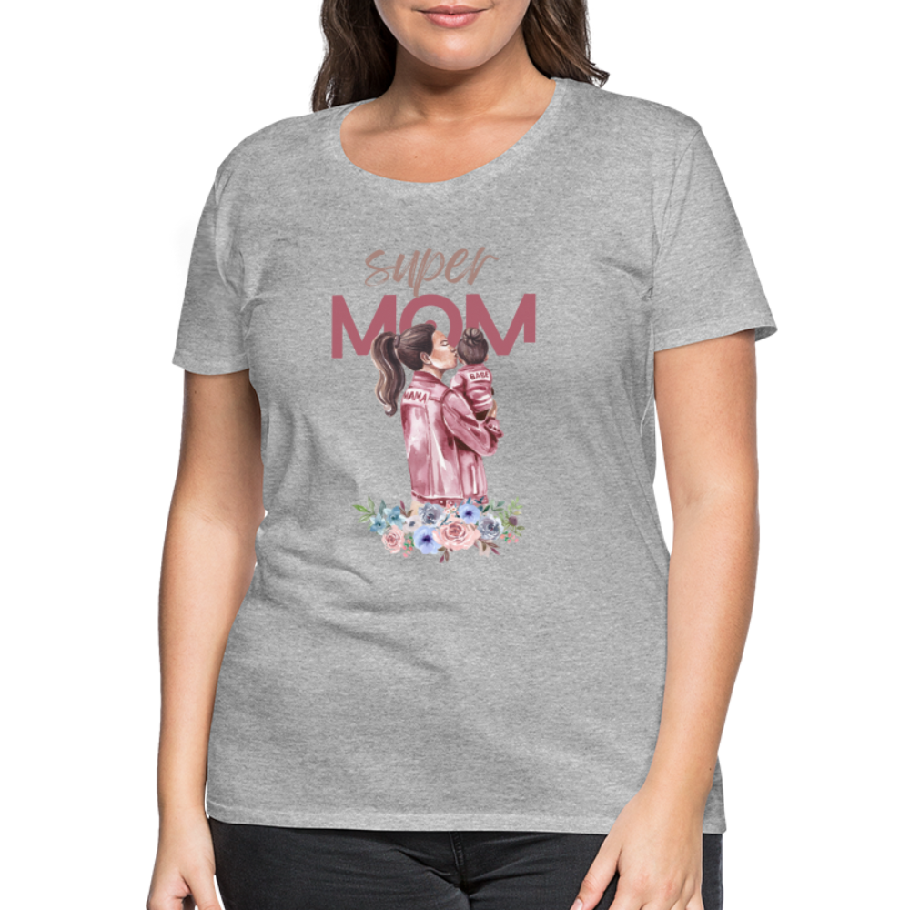 Frauen Premium T-Shirt - Super Mom Floral - Grau meliert