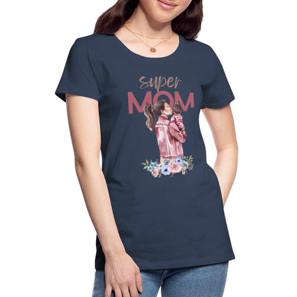 Frauen Premium T-Shirt - Super Mom Floral - Navy