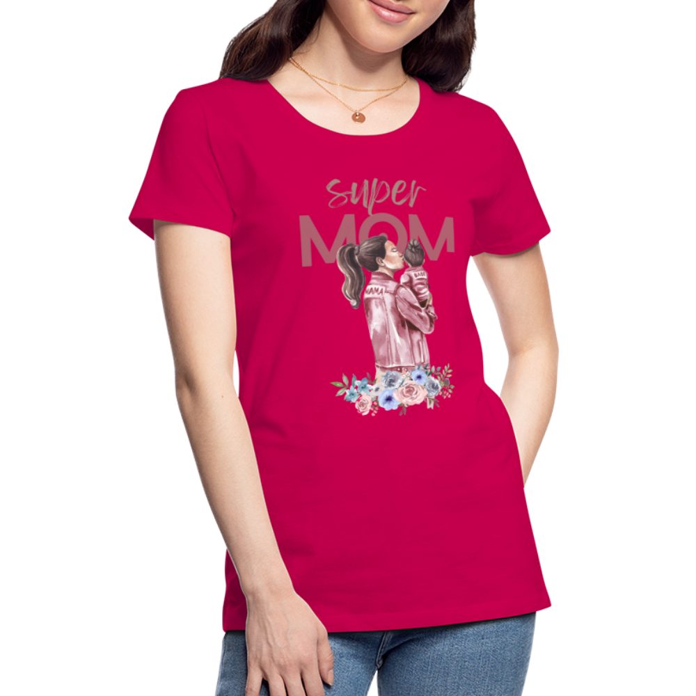 Frauen Premium T-Shirt - Super Mom Floral - dunkles Pink