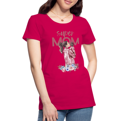 Frauen Premium T-Shirt - Super Mom Floral - dunkles Pink