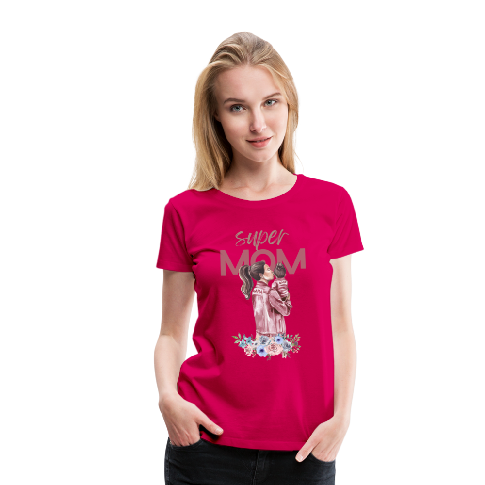 Frauen Premium T-Shirt - Super Mom Floral - dunkles Pink