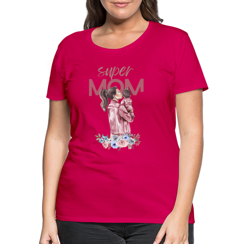 Frauen Premium T-Shirt - Super Mom Floral - dunkles Pink