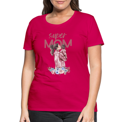 Frauen Premium T-Shirt - Super Mom Floral - dunkles Pink