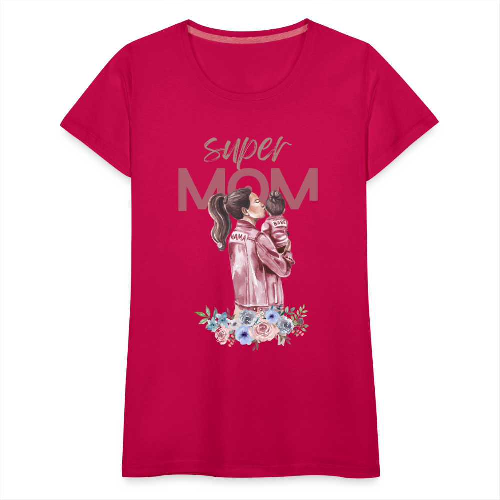 Frauen Premium T-Shirt - Super Mom Floral - dunkles Pink