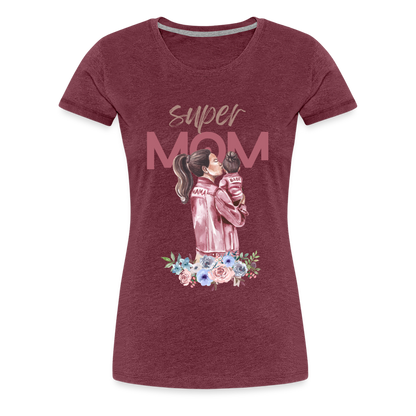 Frauen Premium T-Shirt - Super Mom Floral - Bordeauxrot meliert