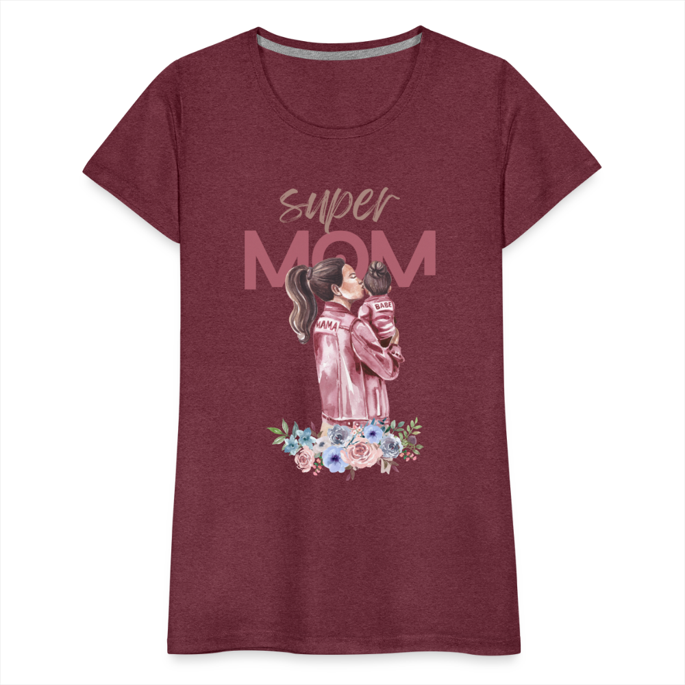 Frauen Premium T-Shirt - Super Mom Floral - Bordeauxrot meliert