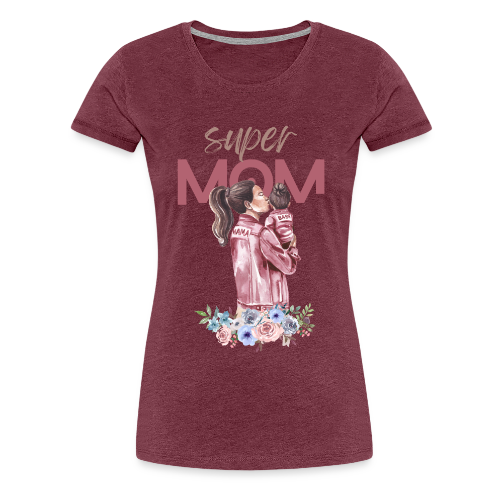 Frauen Premium T-Shirt - Super Mom Floral - Bordeauxrot meliert