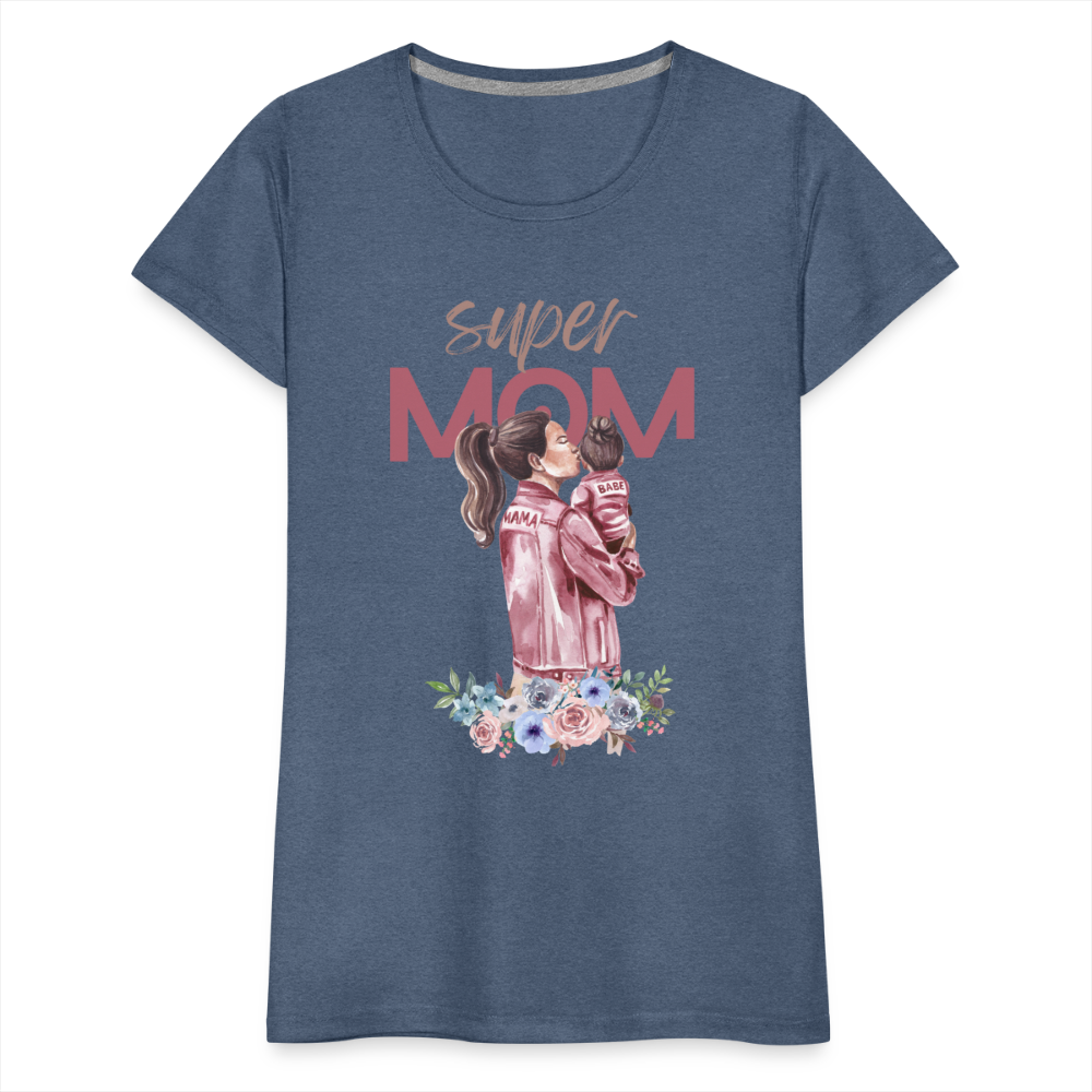 Frauen Premium T-Shirt - Super Mom Floral - Blau meliert