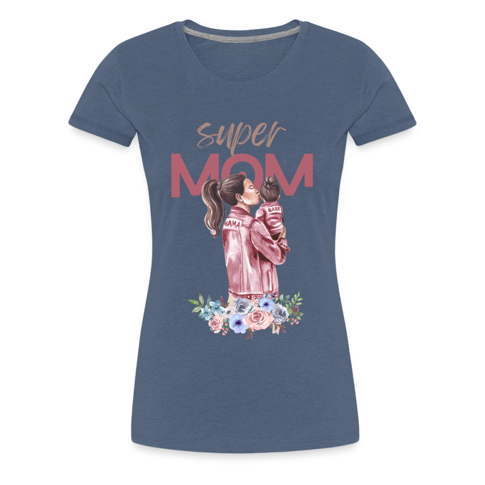 Frauen Premium T-Shirt - Super Mom Floral - Blau meliert