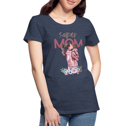 Frauen Premium T-Shirt - Super Mom Floral - Blau meliert