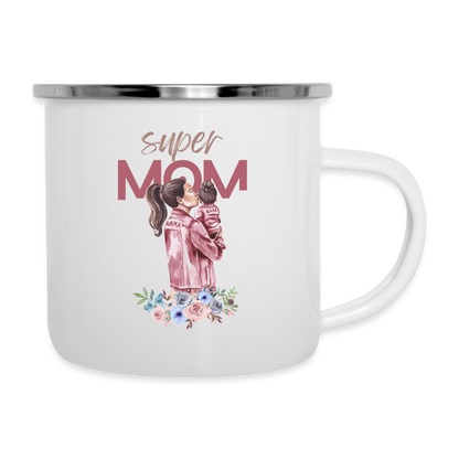 Emaille-Tasse - Super Mom Floral - weiß