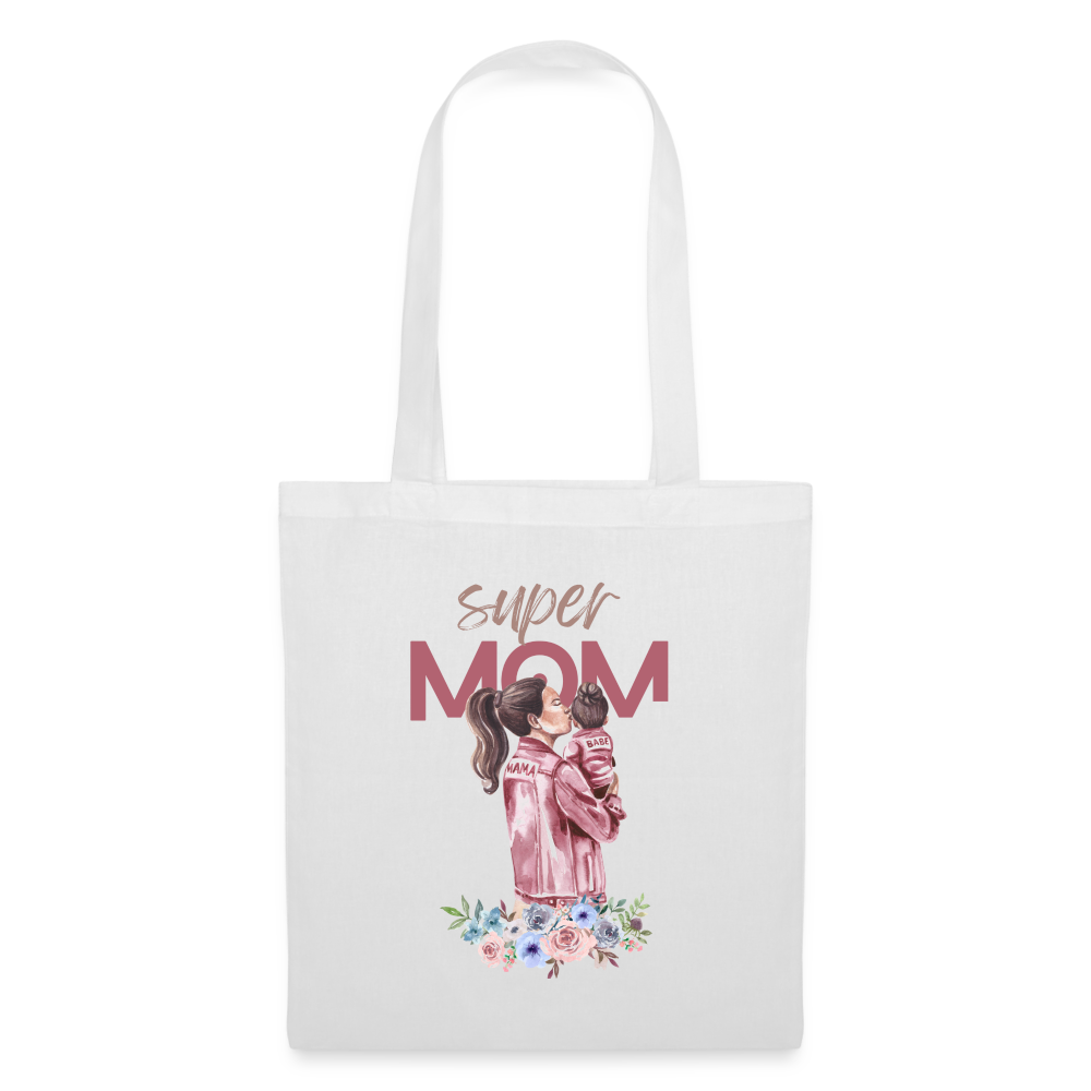 Stoffbeutel Super Mom Floral - weiß