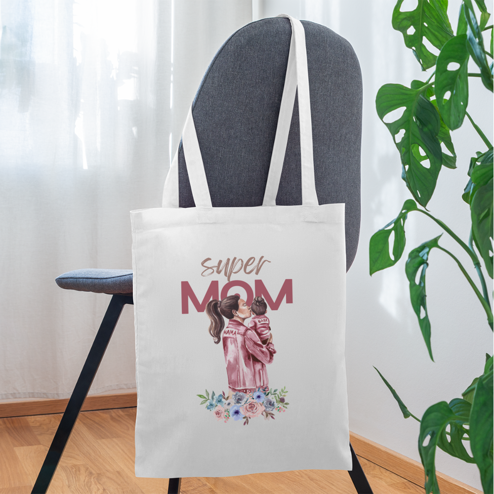 Stoffbeutel Super Mom Floral - weiß