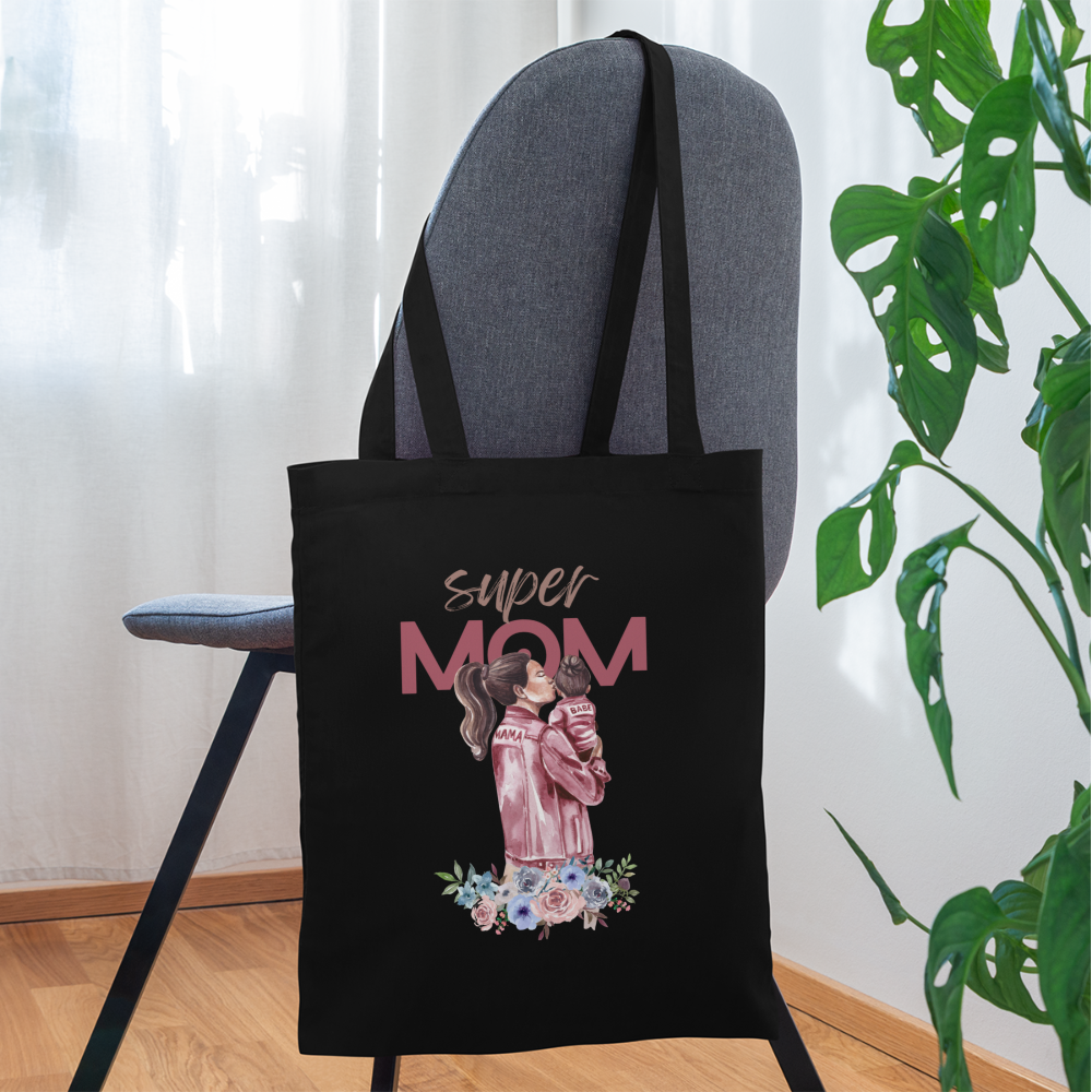 Stoffbeutel Super Mom Floral - Schwarz