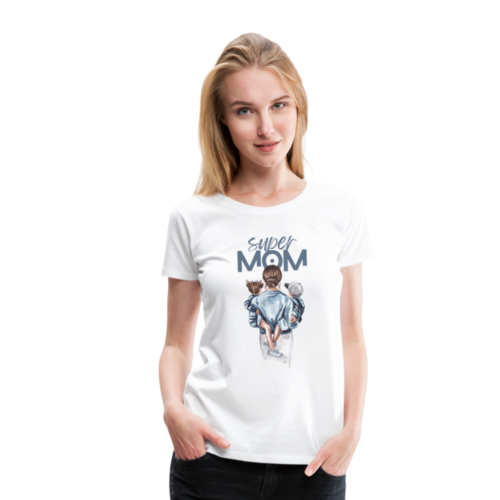 Frauen Premium T-Shirt - Super MOM Mutter mit 2 Kindern - weiß