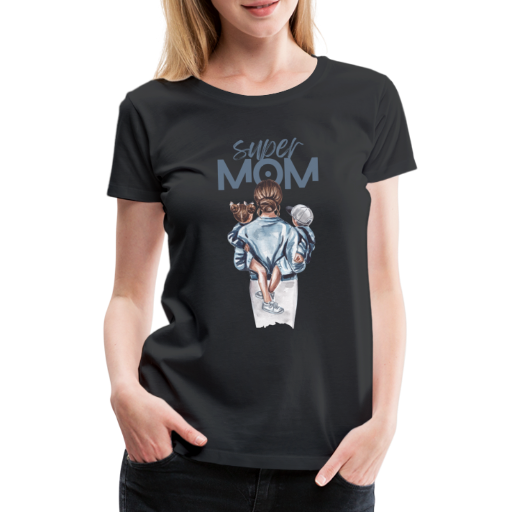 Frauen Premium T-Shirt - Super MOM Mutter mit 2 Kindern - Schwarz