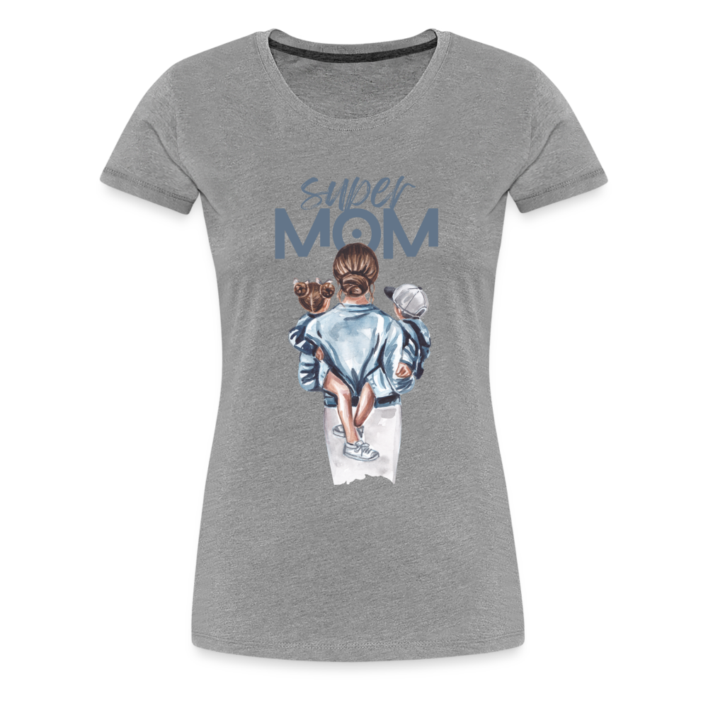 Frauen Premium T-Shirt - Super MOM Mutter mit 2 Kindern - Grau meliert