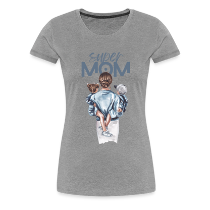 Frauen Premium T-Shirt - Super MOM Mutter mit 2 Kindern - Grau meliert