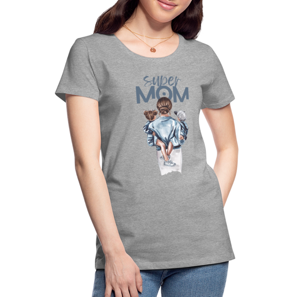 Frauen Premium T-Shirt - Super MOM Mutter mit 2 Kindern - Grau meliert