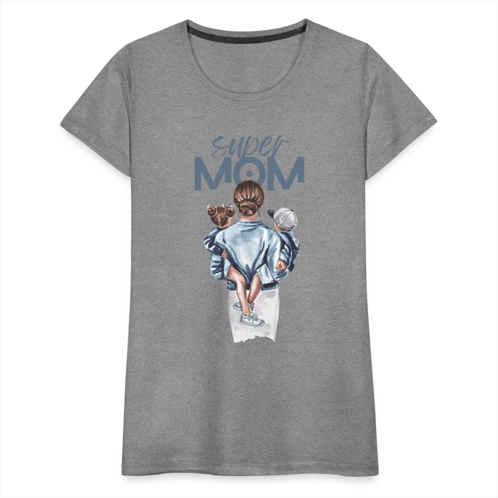 Frauen Premium T-Shirt - Super MOM Mutter mit 2 Kindern - Grau meliert