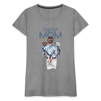 Frauen Premium T-Shirt - Super MOM Mutter mit 2 Kindern - Grau meliert