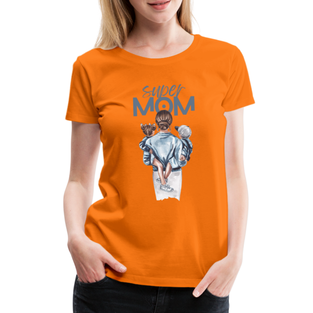 Frauen Premium T-Shirt - Super MOM Mutter mit 2 Kindern - Orange