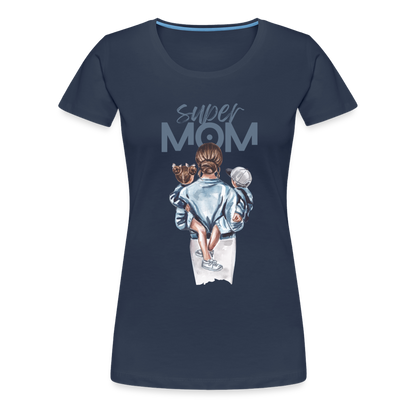 Frauen Premium T-Shirt - Super MOM Mutter mit 2 Kindern - Navy