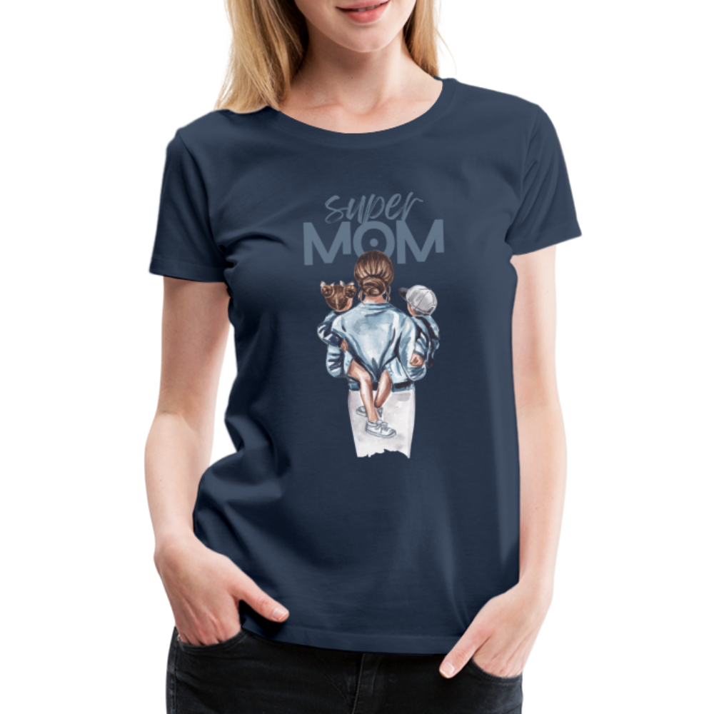 Frauen Premium T-Shirt - Super MOM Mutter mit 2 Kindern - Navy