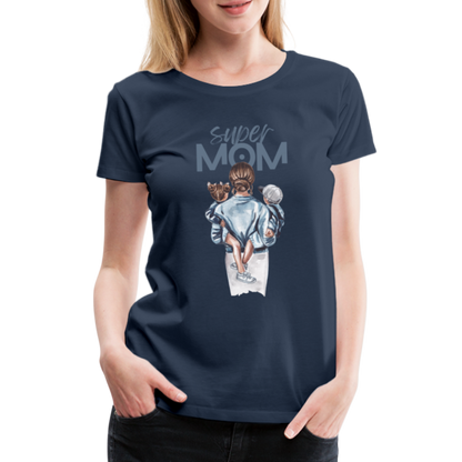 Frauen Premium T-Shirt - Super MOM Mutter mit 2 Kindern - Navy