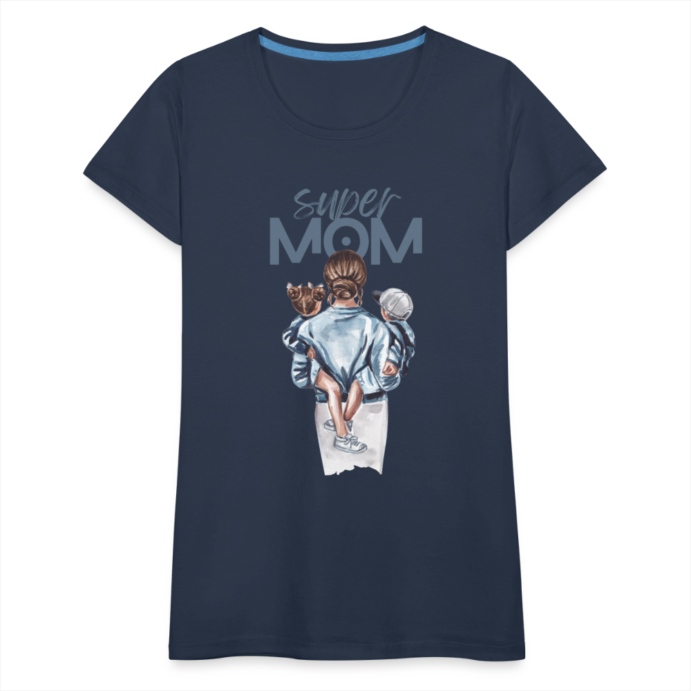 Frauen Premium T-Shirt - Super MOM Mutter mit 2 Kindern - Navy