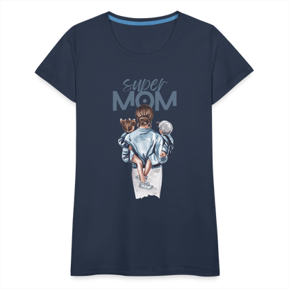 Frauen Premium T-Shirt - Super MOM Mutter mit 2 Kindern - Navy