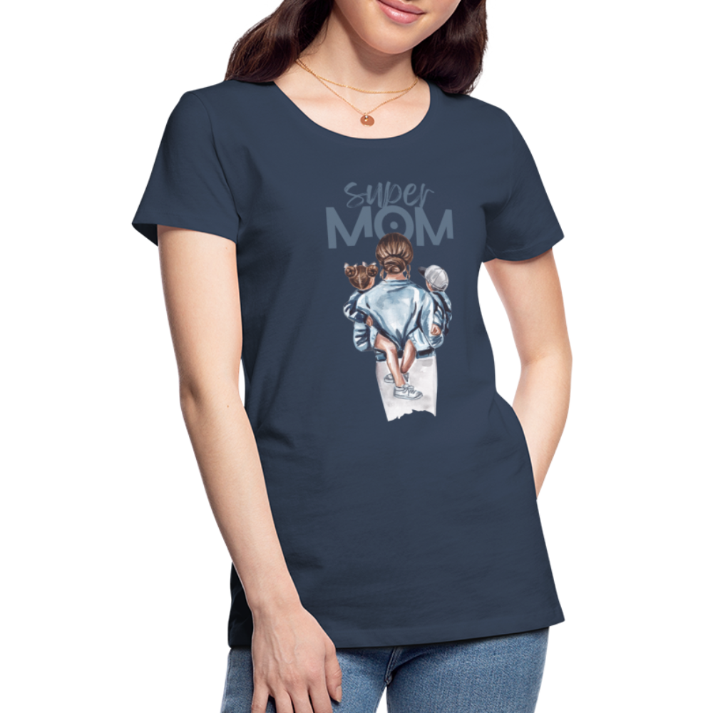 Frauen Premium T-Shirt - Super MOM Mutter mit 2 Kindern - Navy