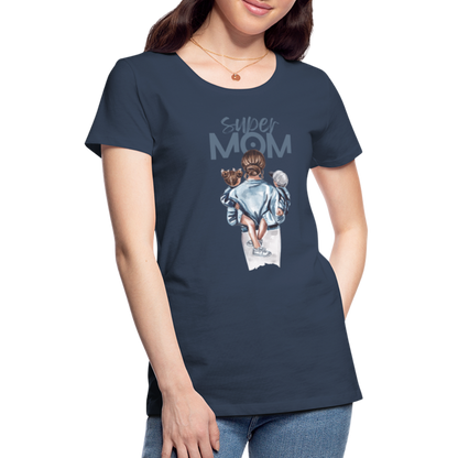 Frauen Premium T-Shirt - Super MOM Mutter mit 2 Kindern - Navy