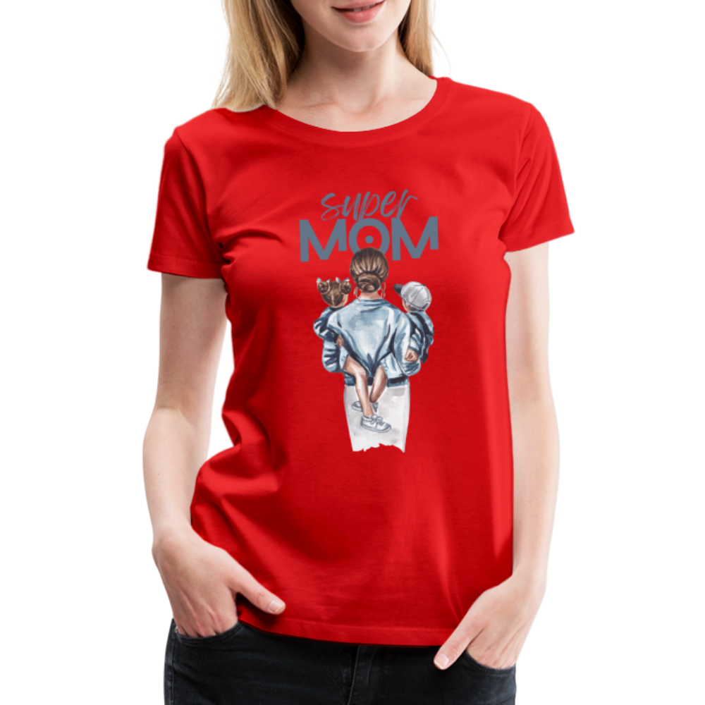 Frauen Premium T-Shirt - Super MOM Mutter mit 2 Kindern - Rot