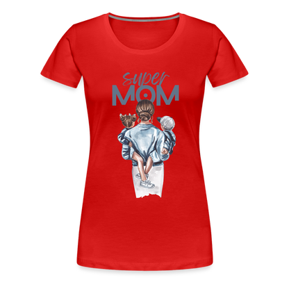 Frauen Premium T-Shirt - Super MOM Mutter mit 2 Kindern - Rot