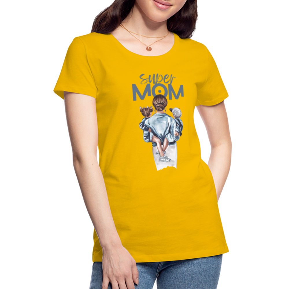 Frauen Premium T-Shirt - Super MOM Mutter mit 2 Kindern - Sonnengelb