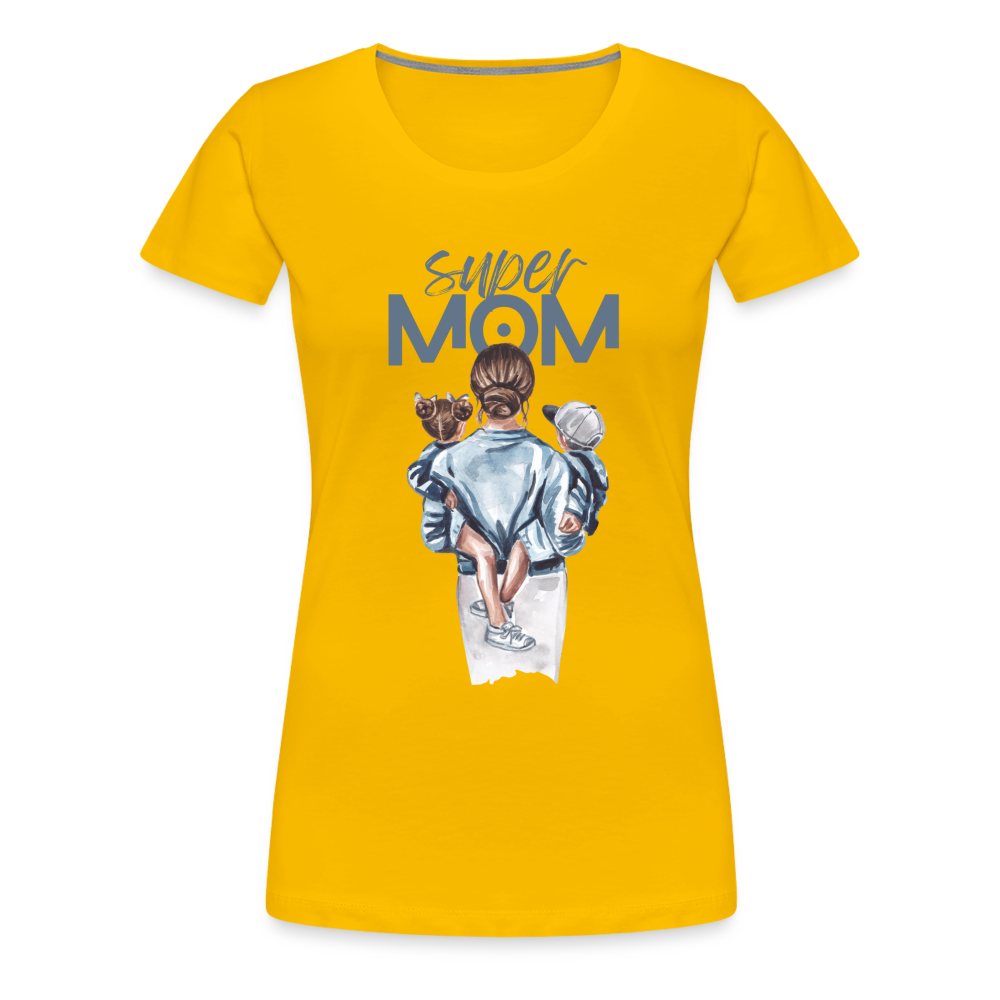 Frauen Premium T-Shirt - Super MOM Mutter mit 2 Kindern - Sonnengelb