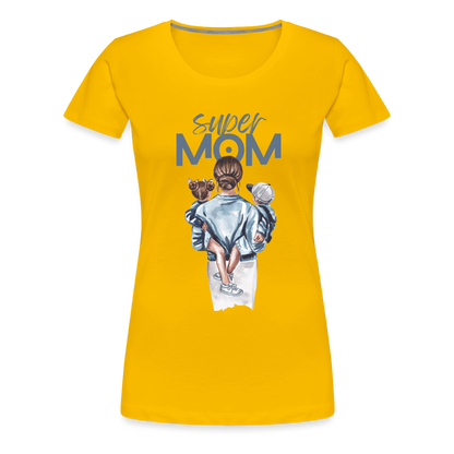 Frauen Premium T-Shirt - Super MOM Mutter mit 2 Kindern - Sonnengelb