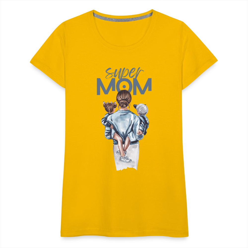 Frauen Premium T-Shirt - Super MOM Mutter mit 2 Kindern - Sonnengelb