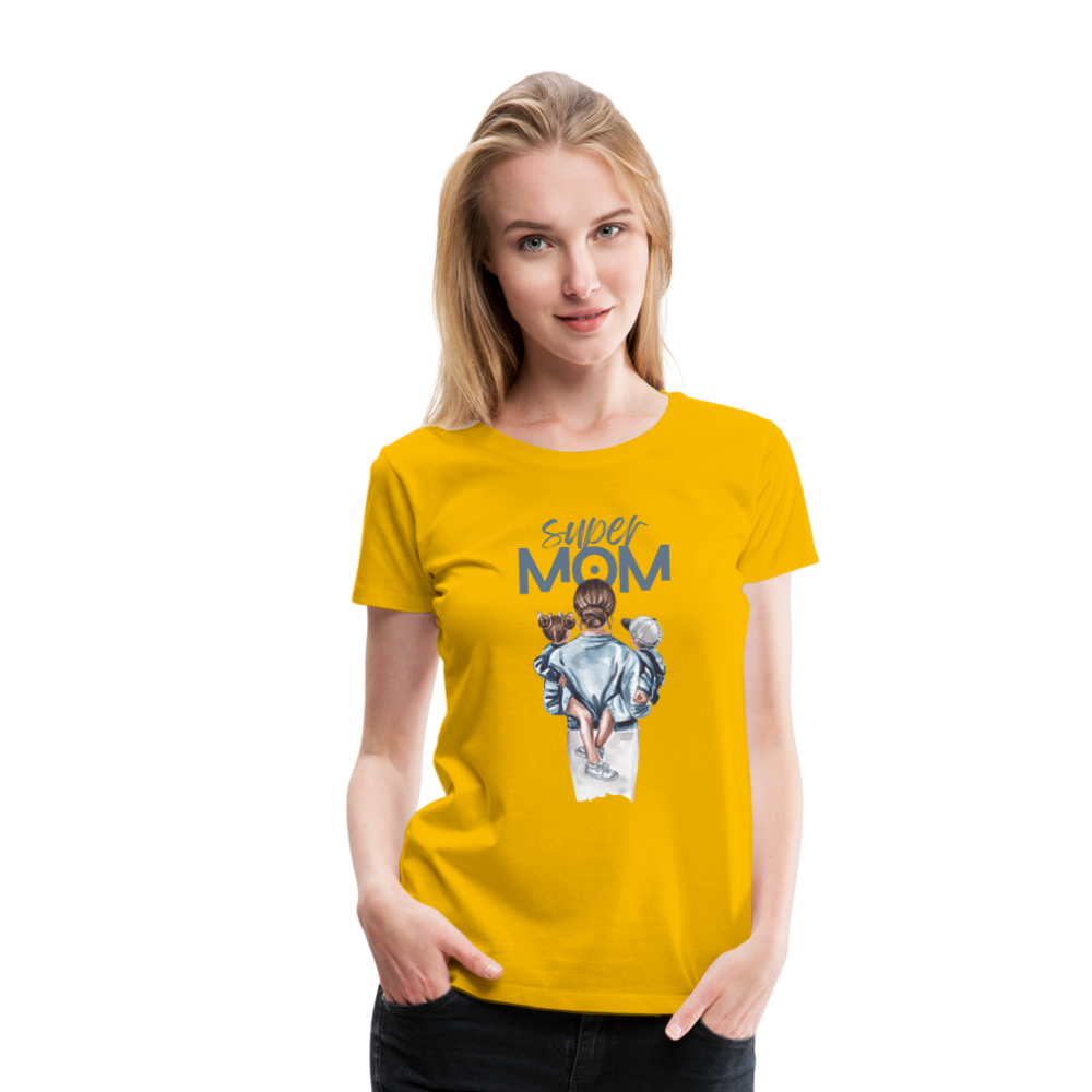 Frauen Premium T-Shirt - Super MOM Mutter mit 2 Kindern - Sonnengelb