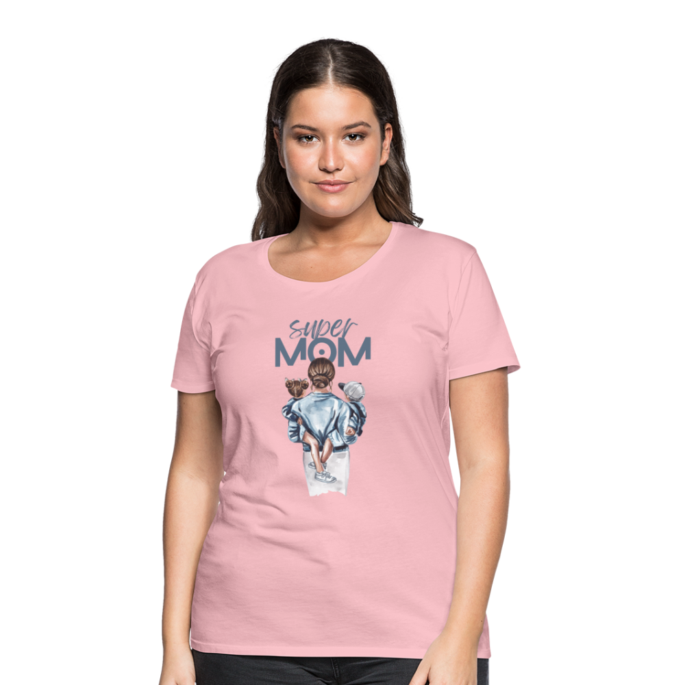 Frauen Premium T-Shirt - Super MOM Mutter mit 2 Kindern - Hellrosa