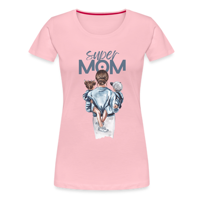 Frauen Premium T-Shirt - Super MOM Mutter mit 2 Kindern - Hellrosa