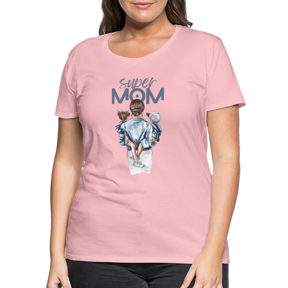 Frauen Premium T-Shirt - Super MOM Mutter mit 2 Kindern - Hellrosa