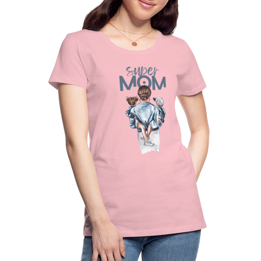 Frauen Premium T-Shirt - Super MOM Mutter mit 2 Kindern - Hellrosa