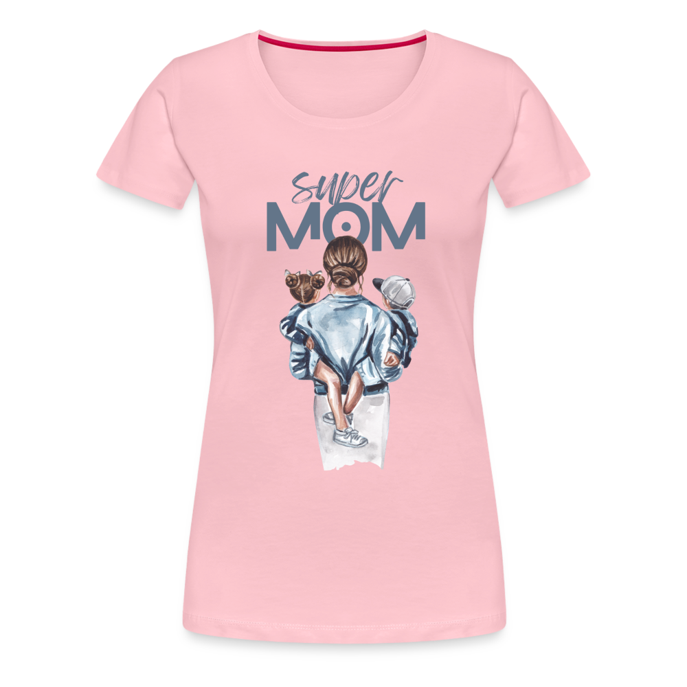 Frauen Premium T-Shirt - Super MOM Mutter mit 2 Kindern - Hellrosa