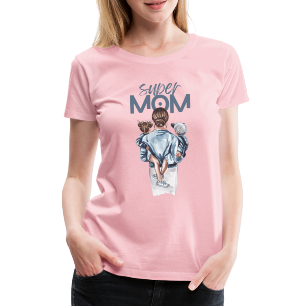 Frauen Premium T-Shirt - Super MOM Mutter mit 2 Kindern - Hellrosa